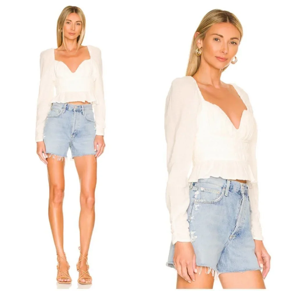 💕FREE PEOPLE💕 Chloe Top Cotton Sweetheart Neckline ~ White Medium  NWOT
